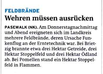 Zeitungsnotitz im Nordkurier